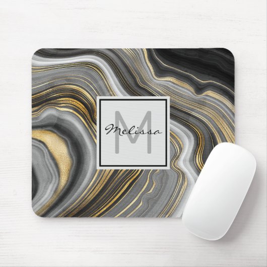 Meerjarig monogram goud en grijze geode minerale g muismat (Met muis)