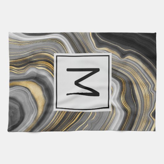 Meerjarig monogram goud en grijze geode minerale g theedoek (Horizontaal)