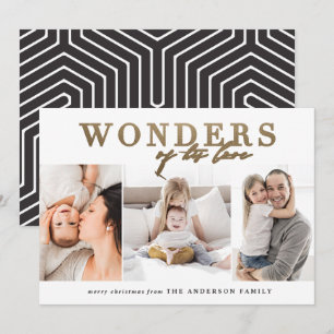 Meerjarig religieus chic gold multi-foto kerstmis feestdagenkaart