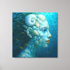 Meerjungfrau in Muscheln - Malerei Stil Canvas Afdruk