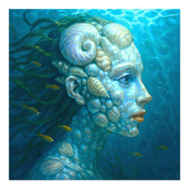 Meerjungfrau in Muscheln - Malerei Stil Foto Afdruk
