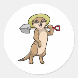 Meerkat als boer met schoen ronde sticker