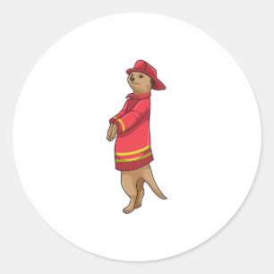 Meerkat als brandweerman met Helmet Ronde Sticker