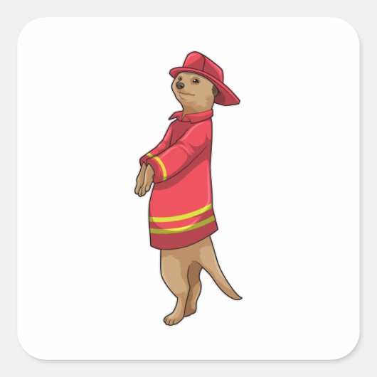 Meerkat als brandweerman met Helmet Vierkante Sticker (Voorkant)