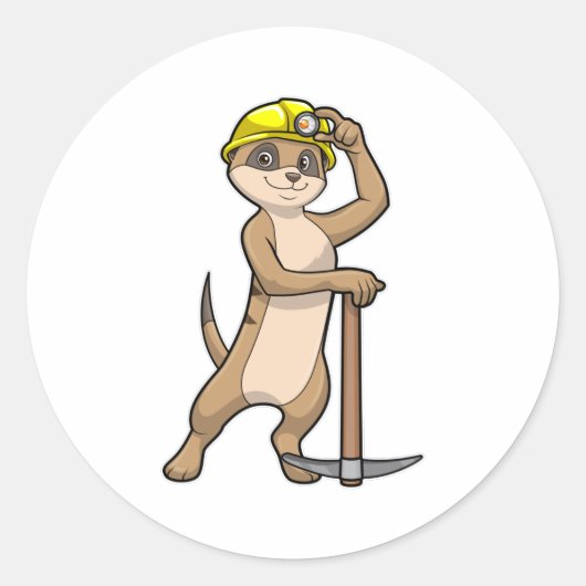 Meerkat als Miner met Pickaxe Ronde Sticker (Voorkant)