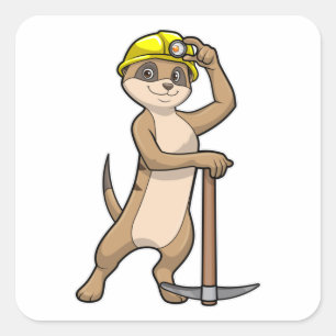 Meerkat als Miner met Pickaxe Vierkante Sticker