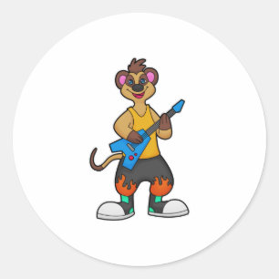 Meerkat als muzikant met gitaar ronde sticker