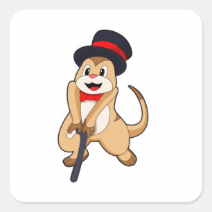 Meerkat als Pensioner met een wandelstok Vierkante Sticker