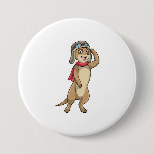 Meerkat als piloot met pet van piloot ronde button 7,6 cm