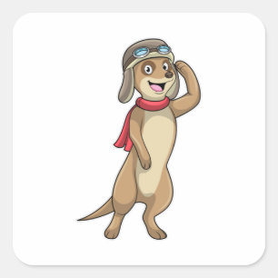 Meerkat als piloot met pet van piloot vierkante sticker