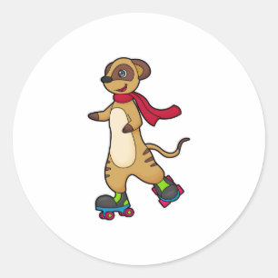 Meerkat als Skater met Roller-schaatsen Ronde Sticker