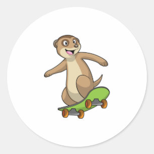 Meerkat als Skater met Skateboard Ronde Sticker