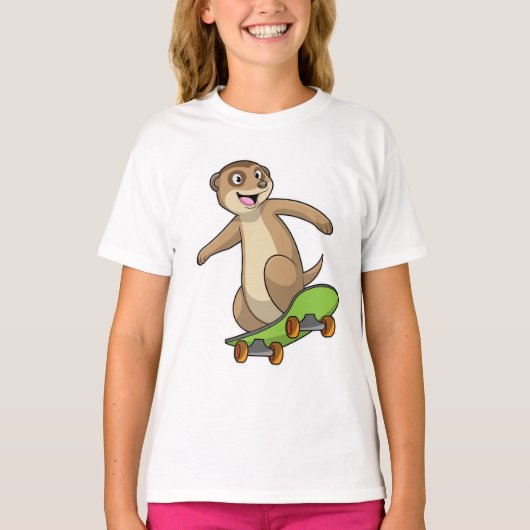 Meerkat als Skater met Skateboard T-shirt (Voorkant)