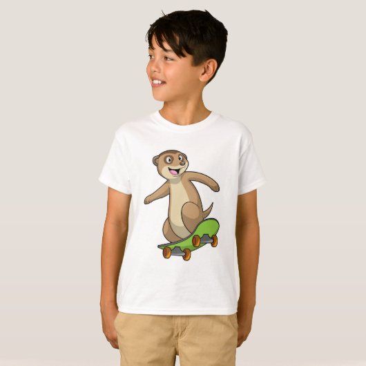 Meerkat als Skater met Skateboard T-shirt (Voorkant volledig)