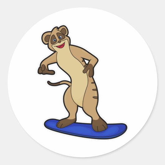 Meerkat als Snowboarder met Snowboard Ronde Sticker (Voorkant)