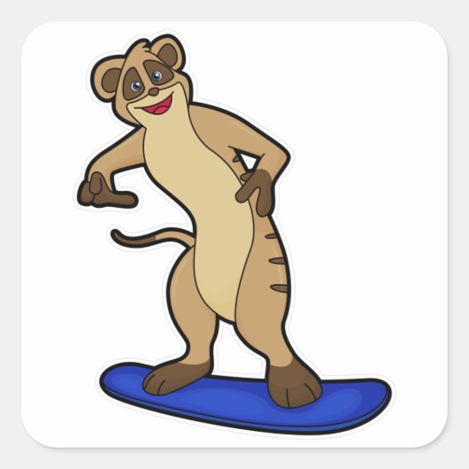 Meerkat als Snowboarder met Snowboard Vierkante Sticker (Voorkant)