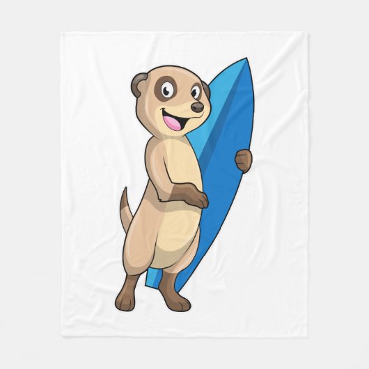 Meerkat als surfer met surfboard fleece deken (Voorkant)