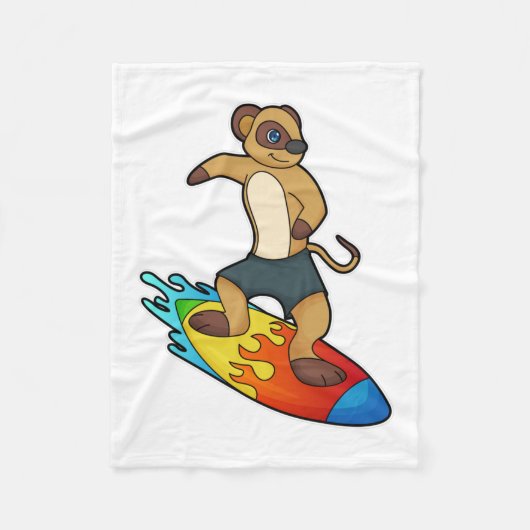 Meerkat als surfer met surfboard fleece deken (Voorkant)