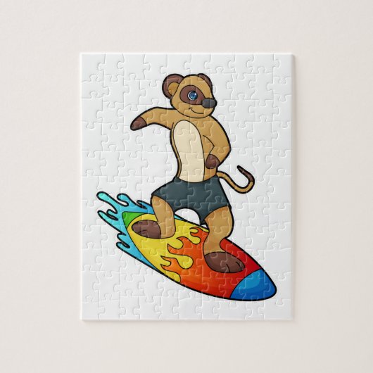 Meerkat als surfer met surfboard legpuzzel (Verticaal)