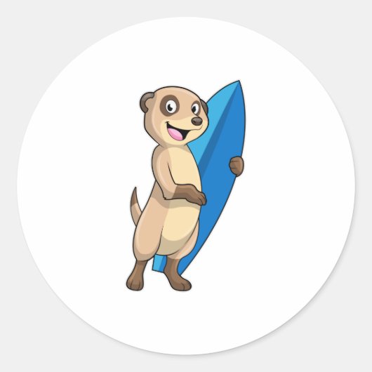 Meerkat als surfer met surfboard ronde sticker (Voorkant)