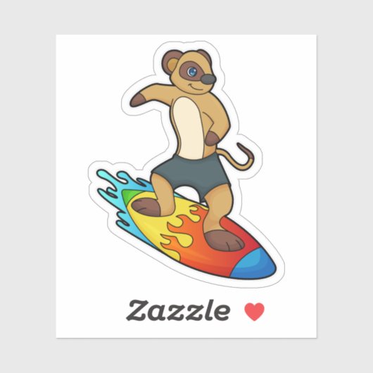 Meerkat als surfer met surfboard sticker (Vel)
