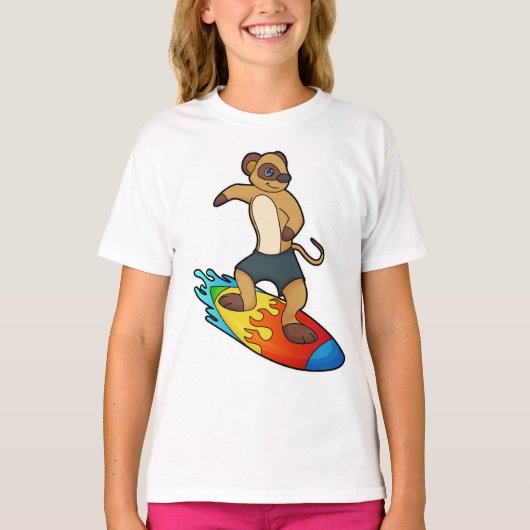 Meerkat als surfer met surfboard t-shirt (Voorkant)