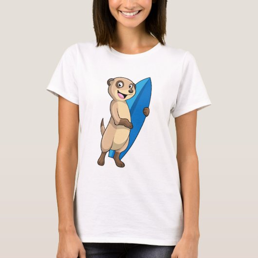 Meerkat als surfer met surfboard t-shirt (Voorkant)