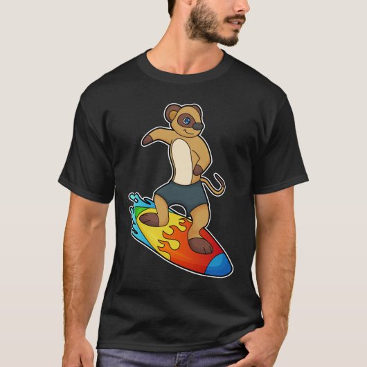 Meerkat als surfer met surfboard t-shirt (Voorkant)