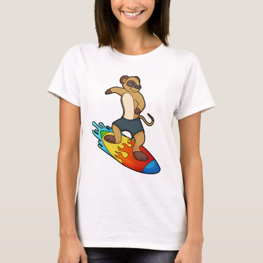 Meerkat als surfer met surfboard t-shirt (Voorkant)