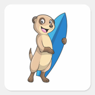 Meerkat als surfer met surfboard vierkante sticker