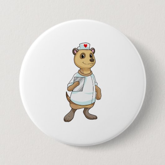 Meerkat als verpleegster met hart ronde button 7,6 cm (Voorkant)