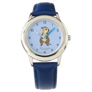 Meerkat Cartoon Eenvoudig blauw Kinder Naam Horlog Horloge