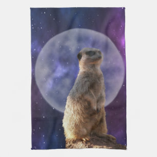 Meerkat Devant La Pleine lune, Serviette De Thé.