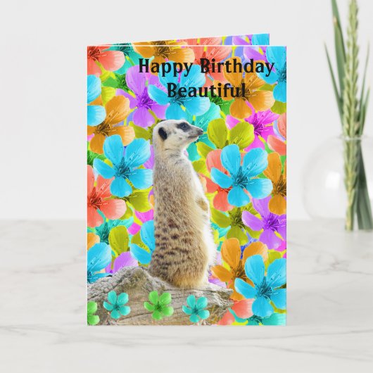 Meerkat en Blossom Birthday Kaart (Voorkant)