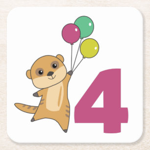 Meerkat Fourth Birthday Balloons Kinder Square Pap Vierkante Kartonnen Onderzetter
