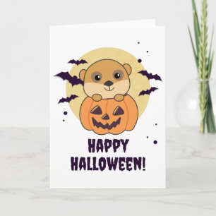 Meerkat in pomkin Cute Animals Happy Halloween Kaart