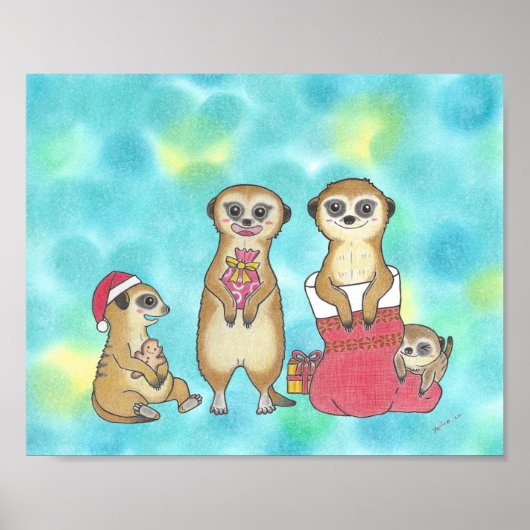 Meerkat Kerst Feest Dier Nursery Poster (Voorkant)