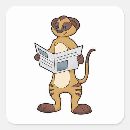 Meerkat leest een krant vierkante sticker (Voorkant)