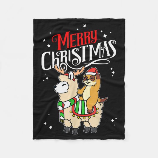 Meerkat Merry Christmas Reindeer Llama Riding Meer Fleece Deken (Voorkant)