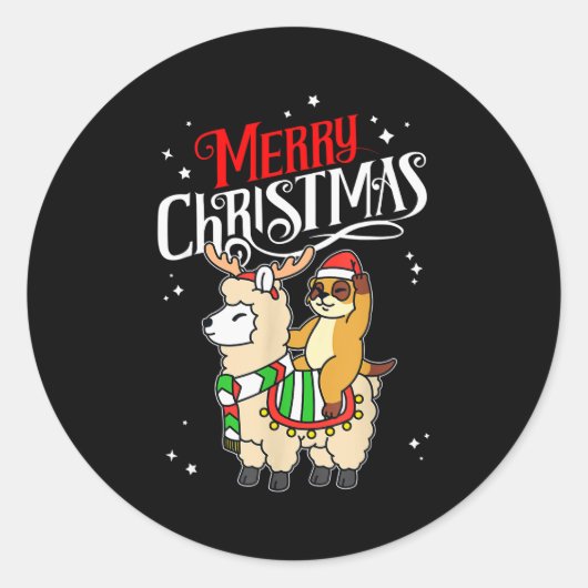 Meerkat Merry Christmas Reindeer Llama Riding Meer Ronde Sticker (Voorkant)