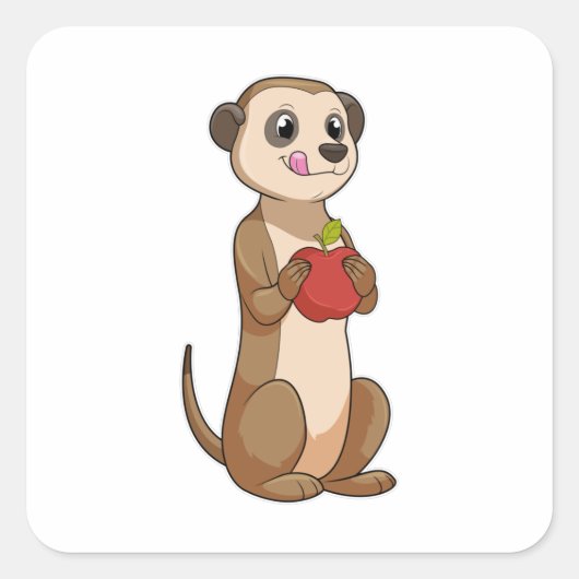 Meerkat met Apple Vierkante Sticker (Voorkant)