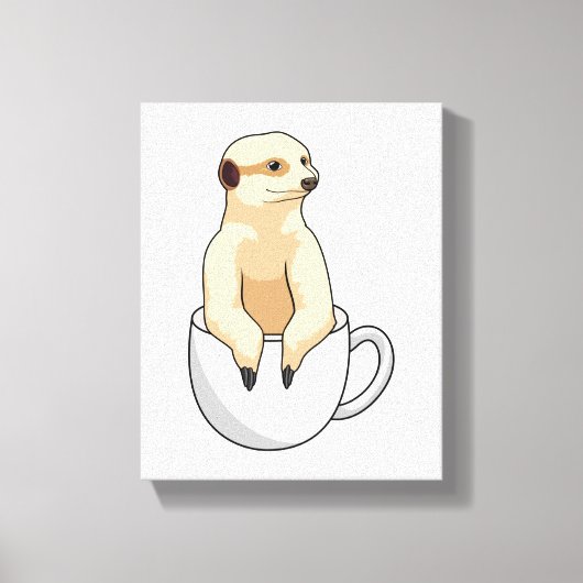 Meerkat met beker koffie canvas afdruk (Voorkant)