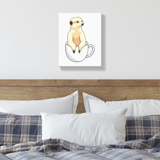 Meerkat met beker koffie canvas afdruk (Insitu (Slaapkamer))