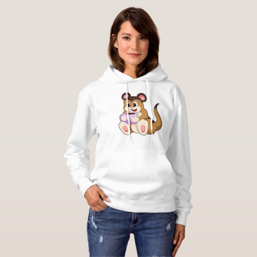 Meerkat met beker koffie hoodie (Voorkant volledig)
