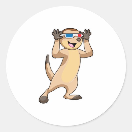 Meerkat met bril ronde sticker (Voorkant)