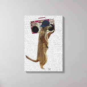 Meerkat met getto-blaster van de zoomdoos canvas afdruk