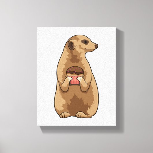 Meerkat met Muffin Canvas Afdruk (Voorkant)
