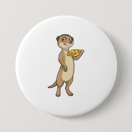 Meerkat met Pizza Ronde Button 7,6 Cm (Voorkant)