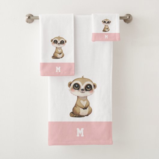 Meerkat & Monogramme personnalisés en rose et blan (En situation)