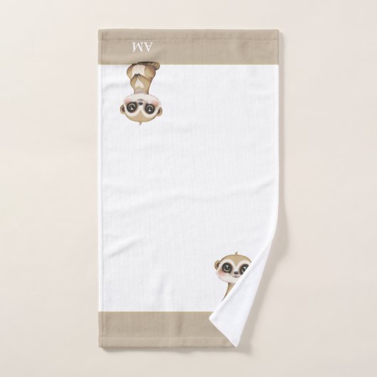 Meerkat & Monogramme sur Beige & Blanc (Serviette à main)